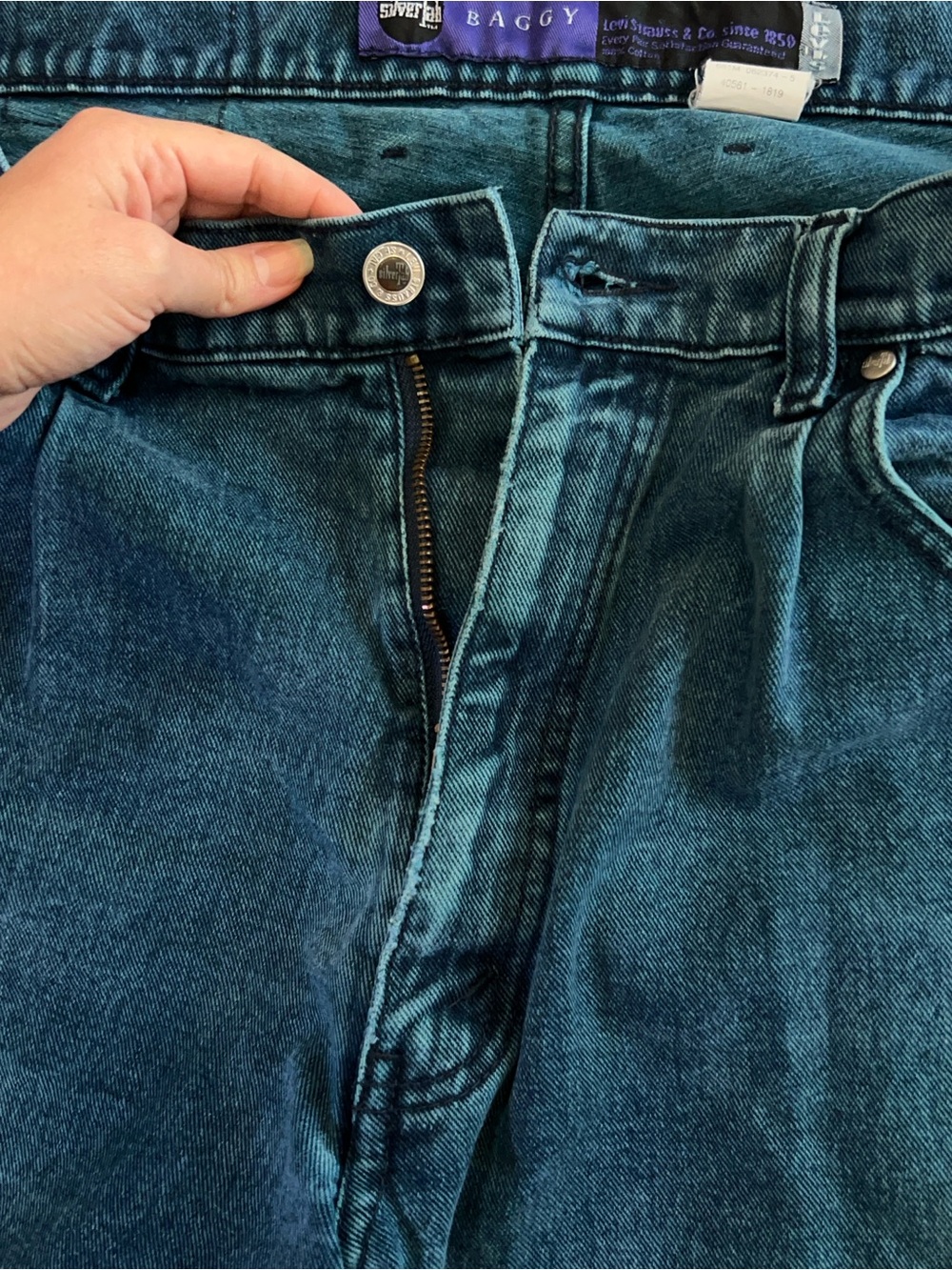 Vintage 90s Silver Tab Levi's Baggy Denim Jeans Teal Blue Purple tag 38 x 30 - Picture 10 of 15